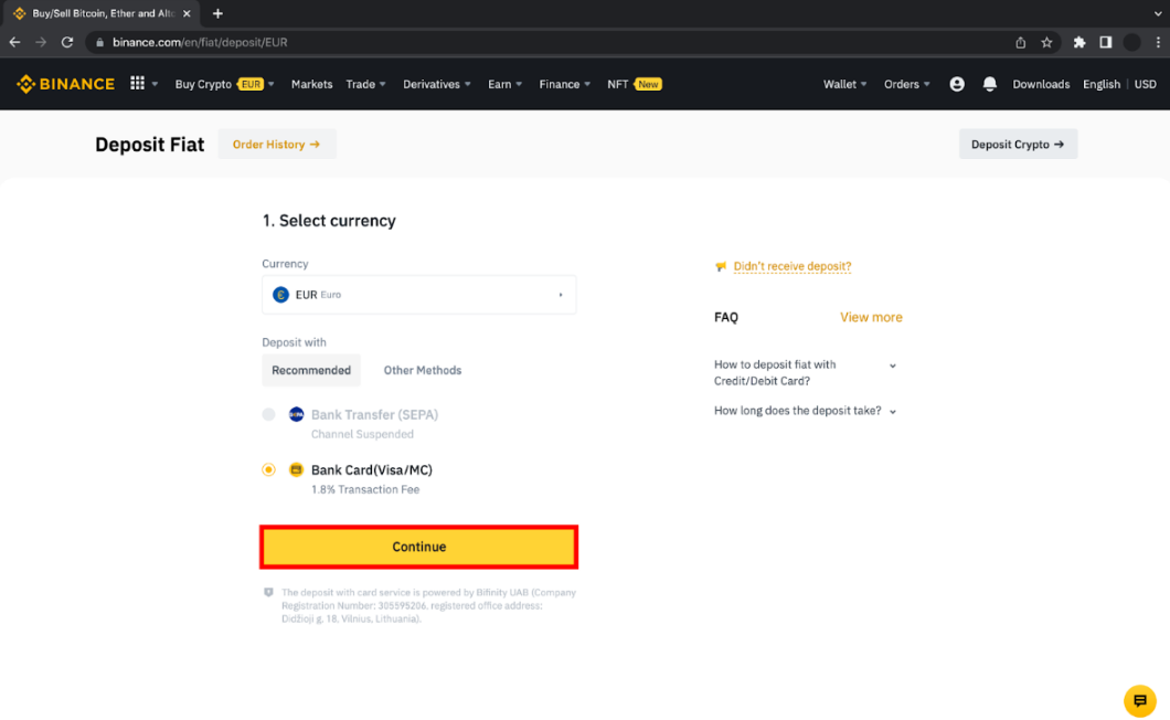 Depositing fiat currency on Binance Future