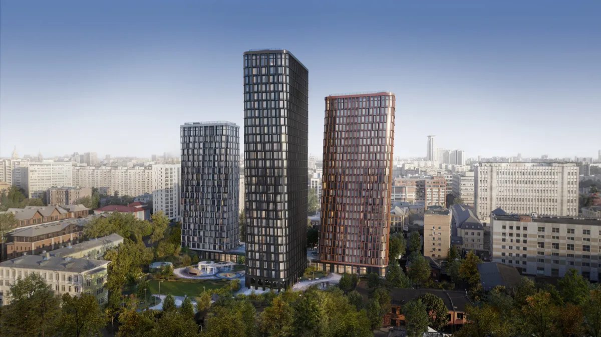 Башни ЖК «Дом 56» над городской застройкой Басманного района, визуализация