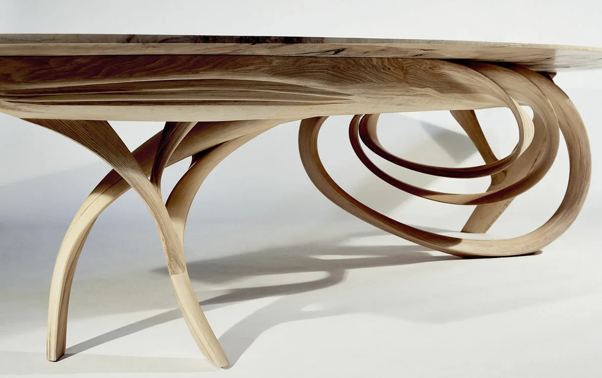 Мебельное производство дерево. Мебель Джозефа Уолша. Стол из фанеры. Гнутая мебель из дерева. Изделия из гнутой древесины.