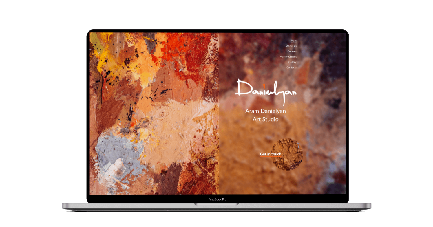 Мокап дизайна сайта арт студии Даниелян Ереване. Разработка сайта в Тильда и Фигма. Десктопная версия.