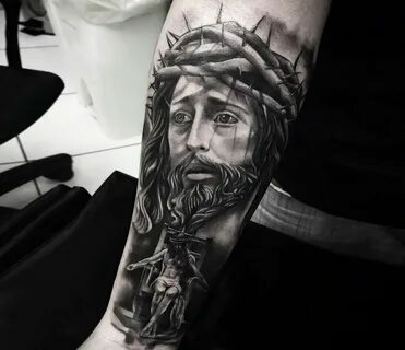 Тату (татуировка) Тату иисус христос на плече - фото татуировки ()