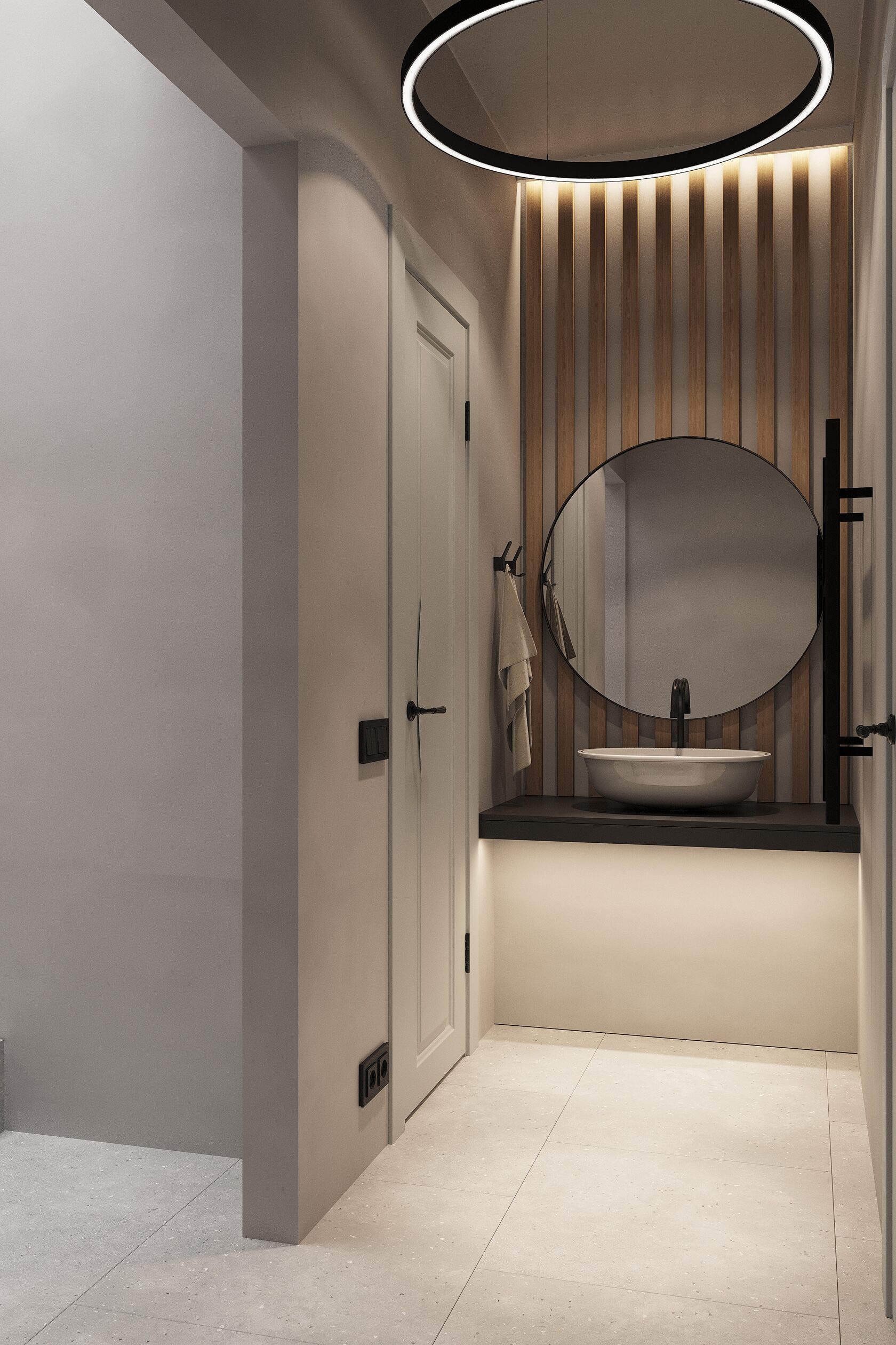 деревянные рейки в зоне мойки 