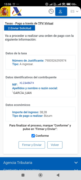 Pantalla Firmar y Enviar — confirmación y envío