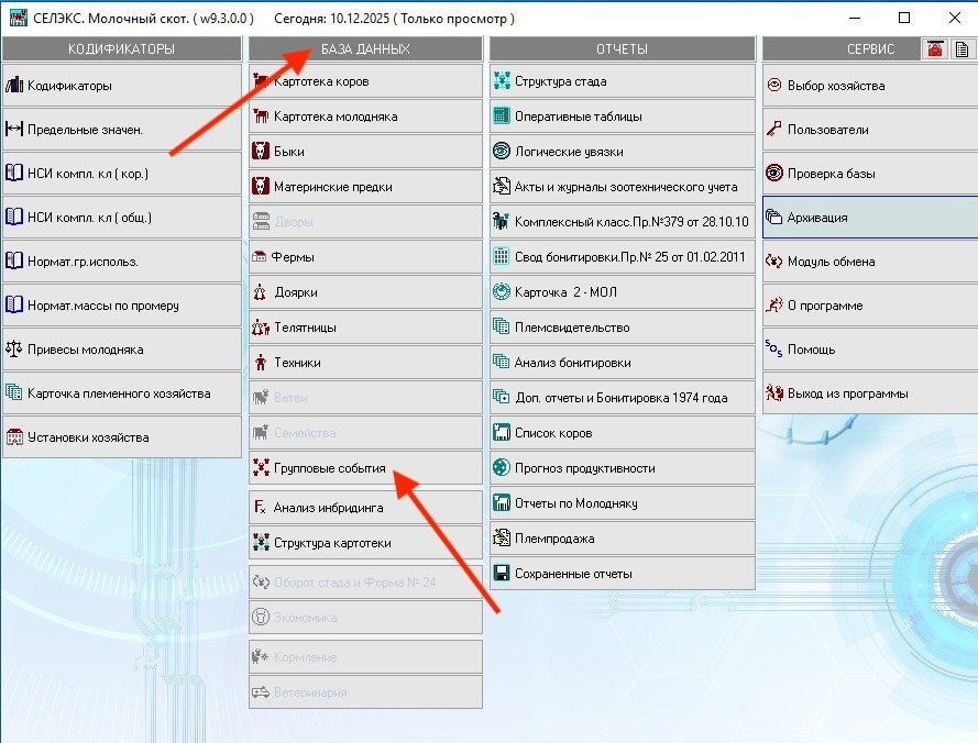Выбор «Групповые события»