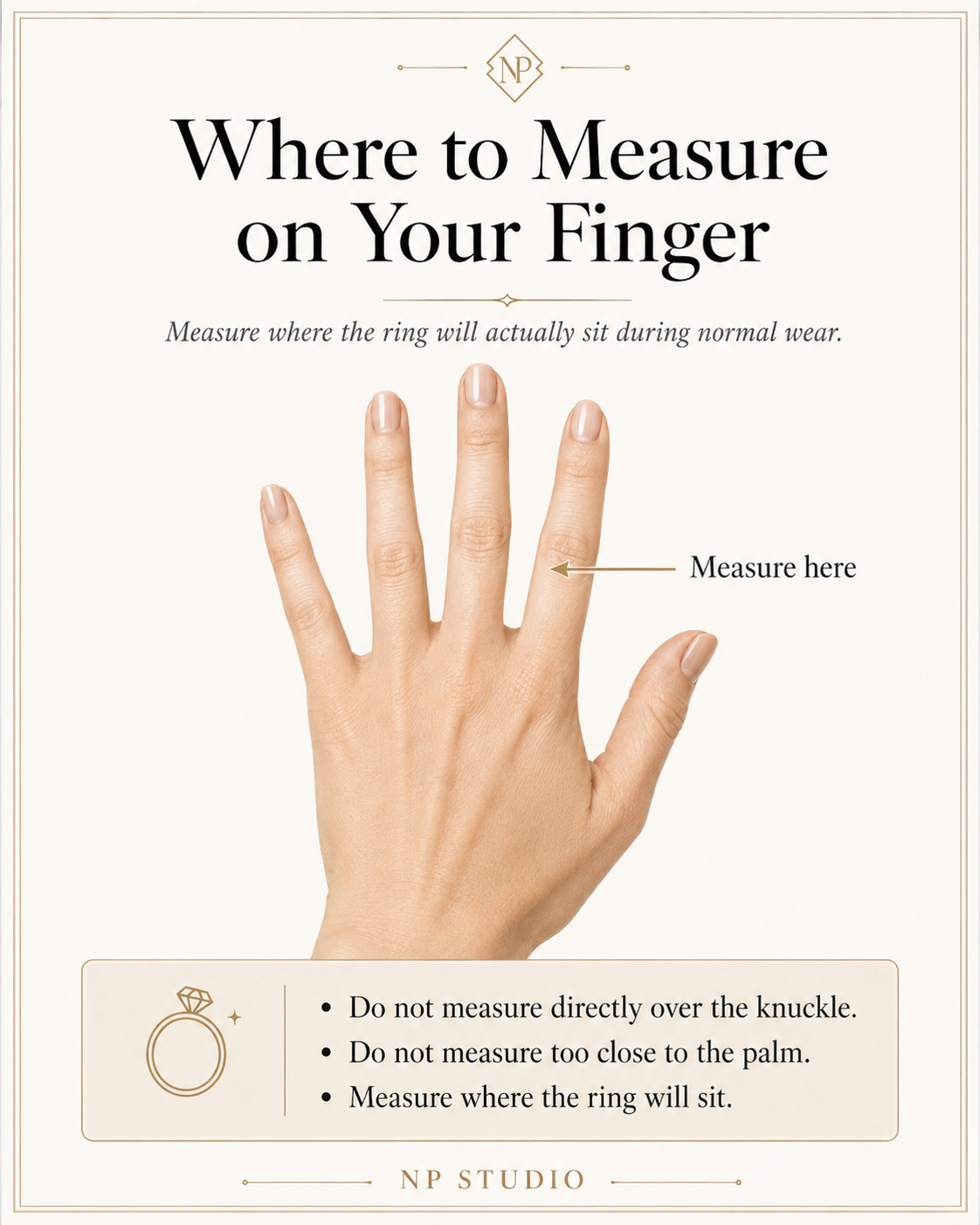 Diagram showing where to measure a finger for ring size