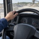Рука водителя на руле в кабине грузового автомобиля