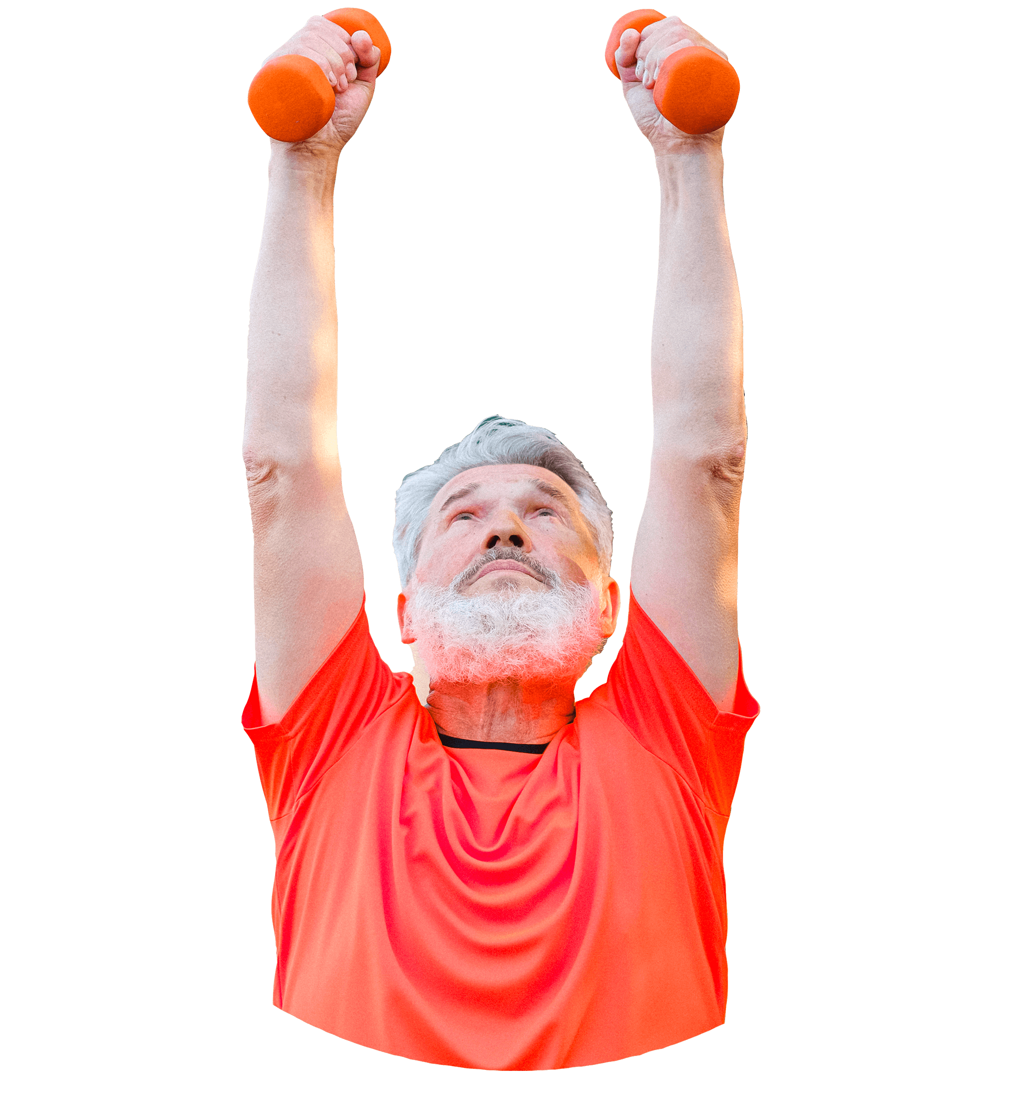 пожилой мужчина поднимает гантели и занимается спортом после инсульта