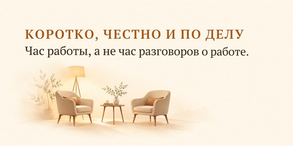 Коротко, честно и по делу. Час работы, а не час разговоров о работе