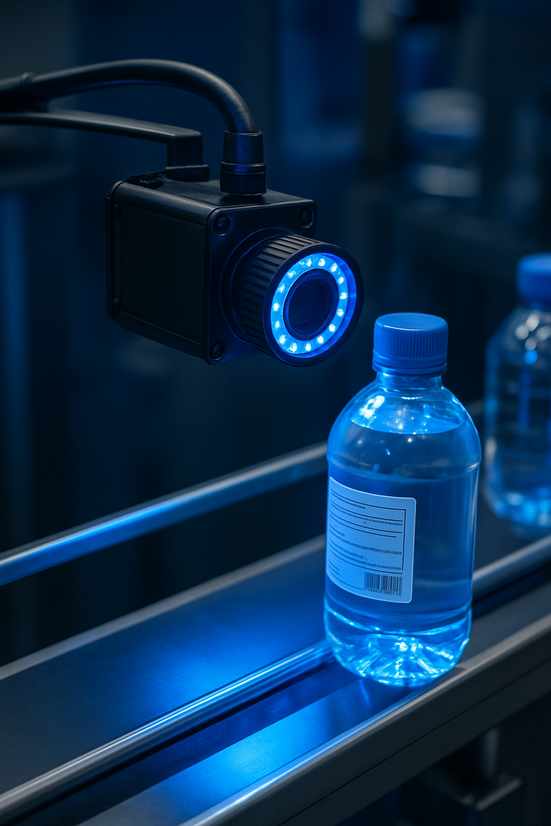 Камера машинного зрения сканирует этикетку