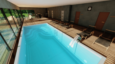 Модульный крытый бассейн с шезлонгами