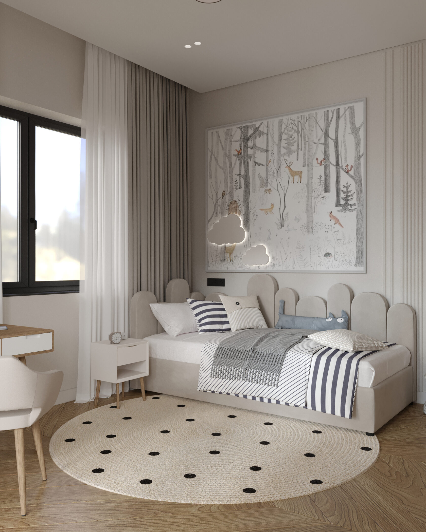 кровать с панелями на стене в квартире в дубае дизайн проект