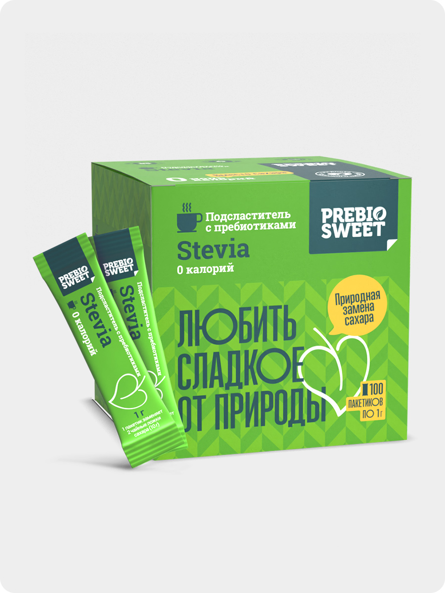 Заменитель сахара Стевия 100 стиков - Купить сахарозаменитель Prebiosweet с  доставкой