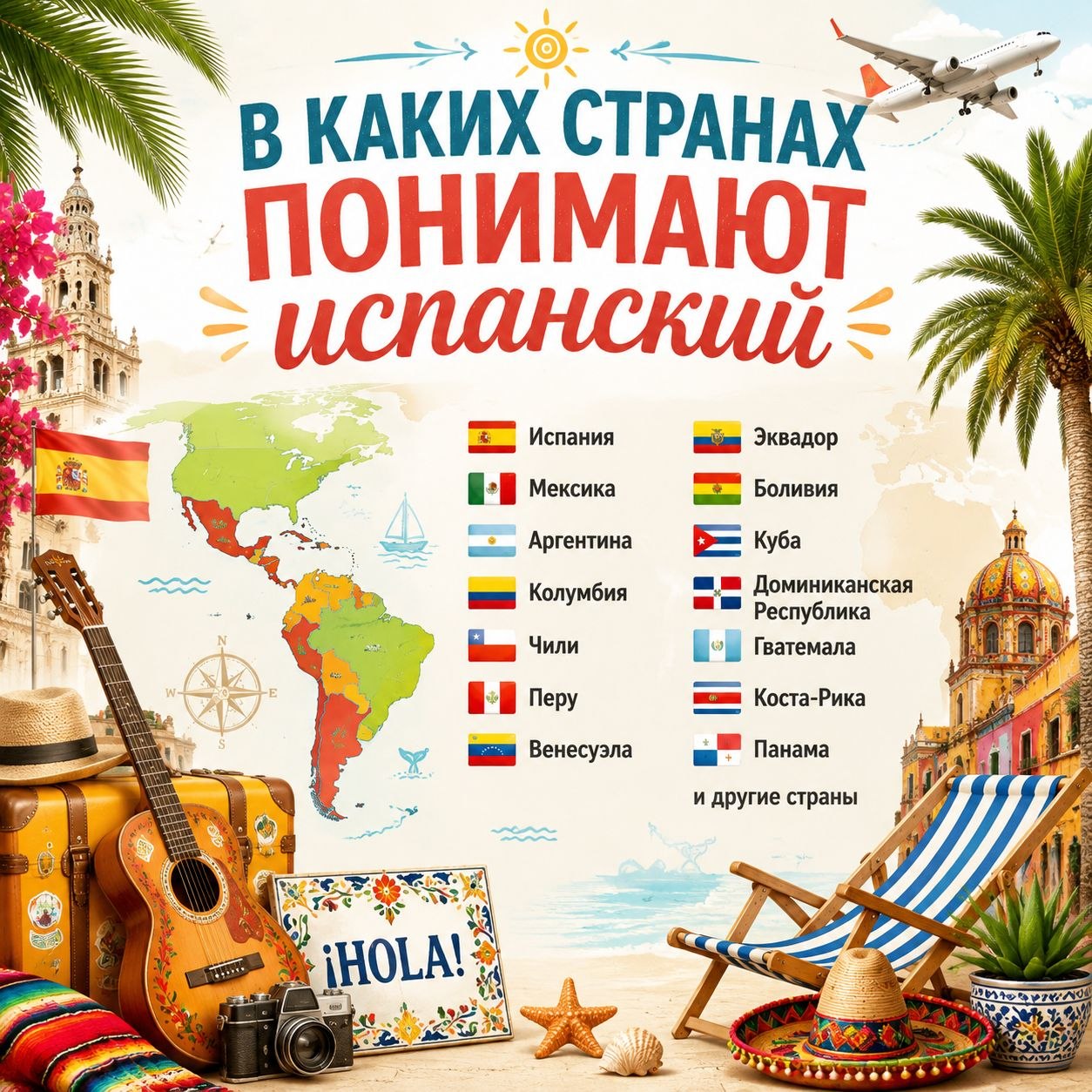 В каких странах понимают испанский язык во время отпуска