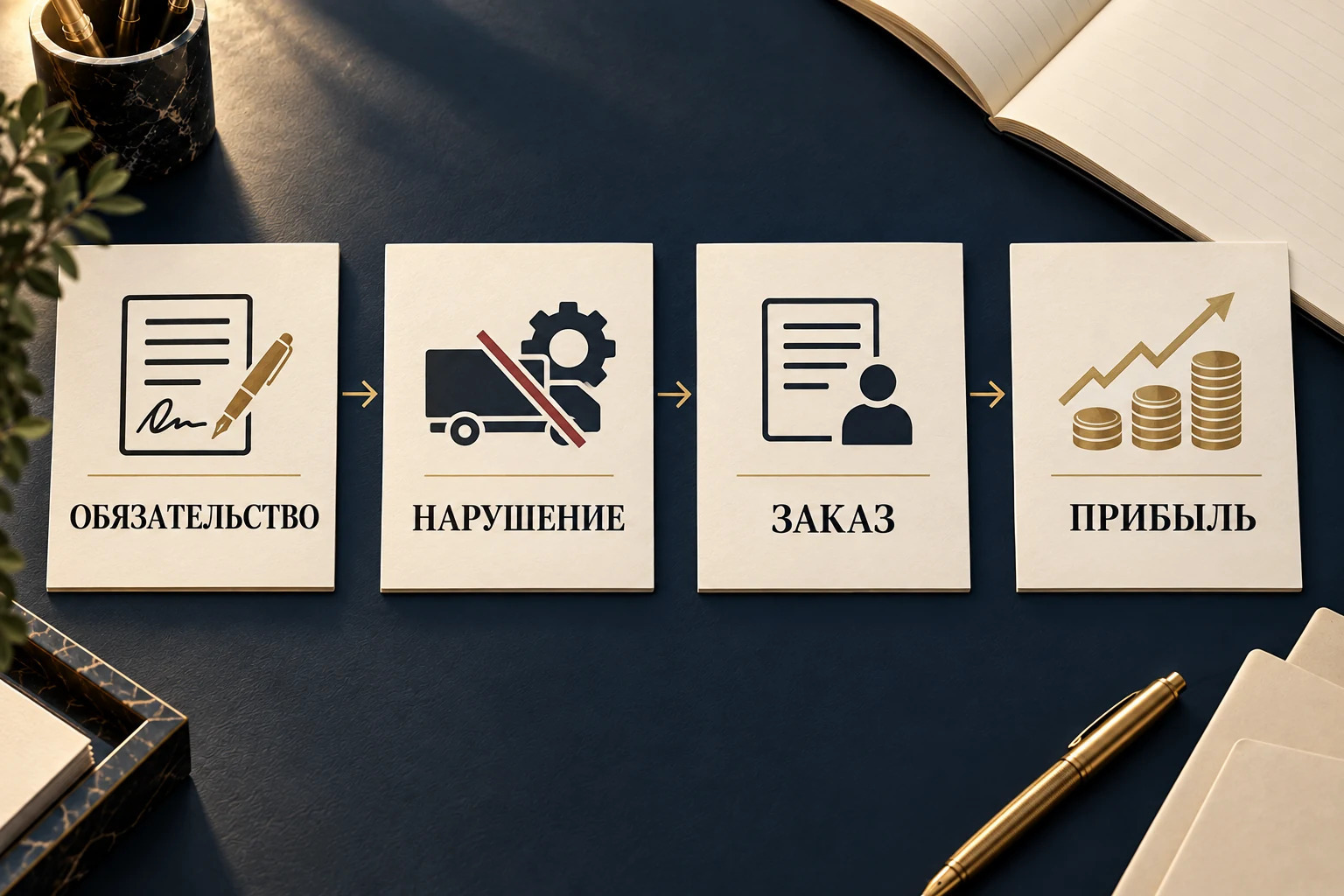 Концептуальная схема связи между нарушением обязательства, несостоявшимся заказом и неполученной прибылью