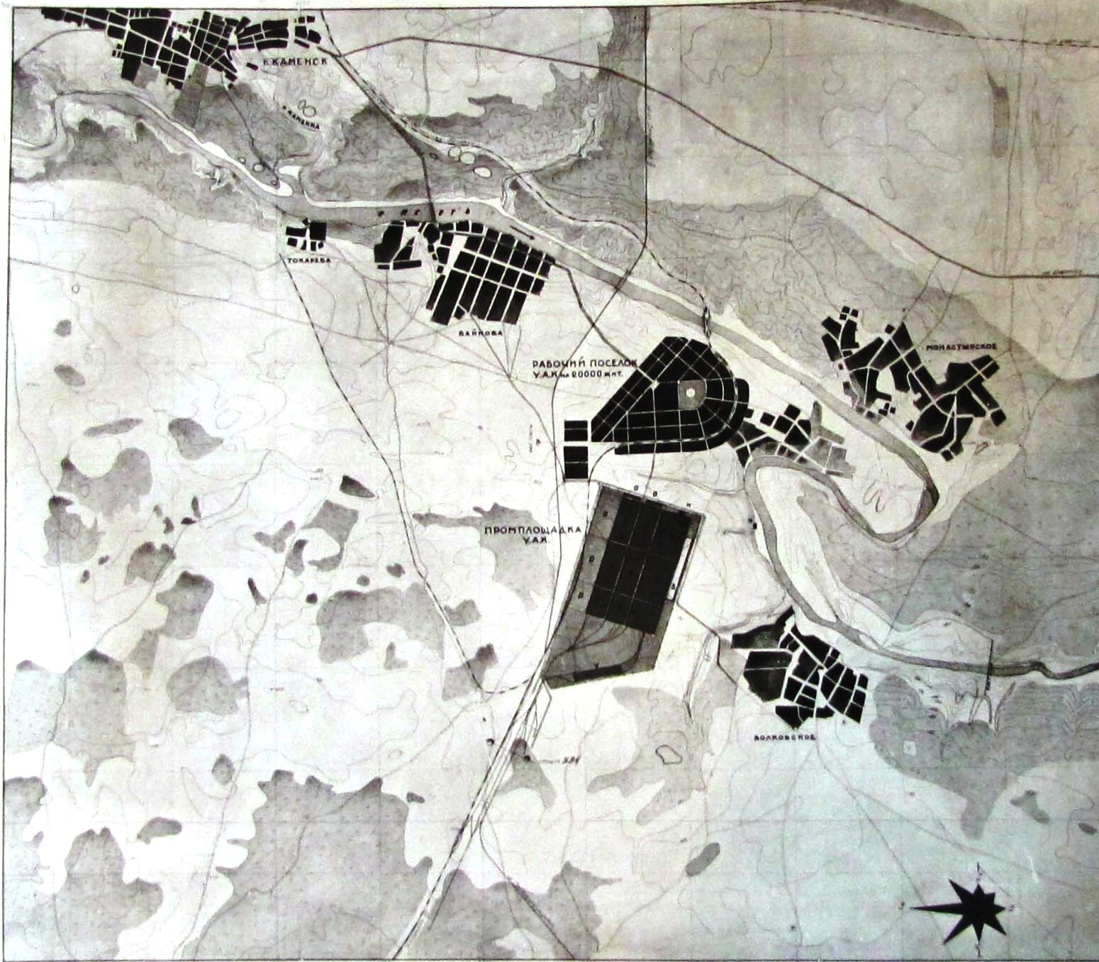 Карта района Уральского алюминиевого комбината (УАК) (фрагмент). 1934 г.