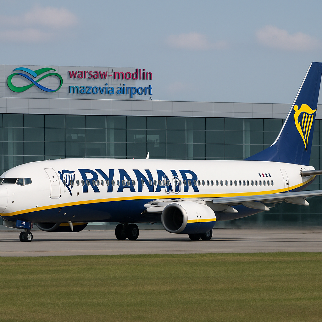 Samolot Ryanair na lotnisku Warszawa-Modlin - zarezerwuj transfer z Kurs99.pl