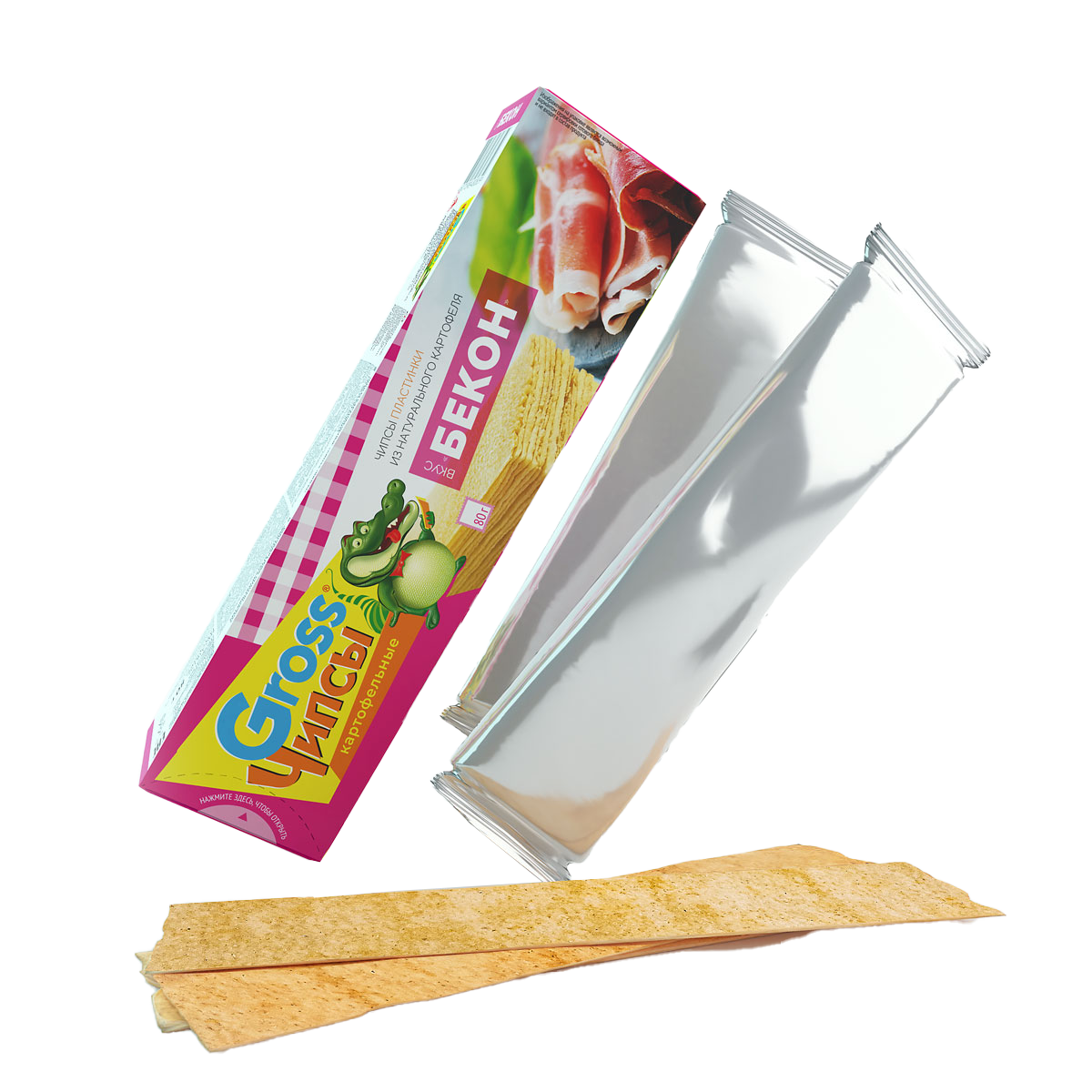 упаковка пластинчатых чипсов GrossЧипсы со вкусом бекона