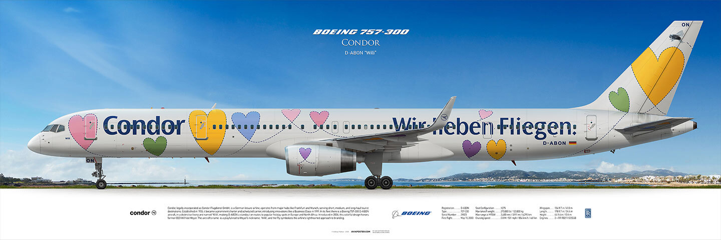 Profile print: Boeing 757-300 Condor Airline on a landscape background