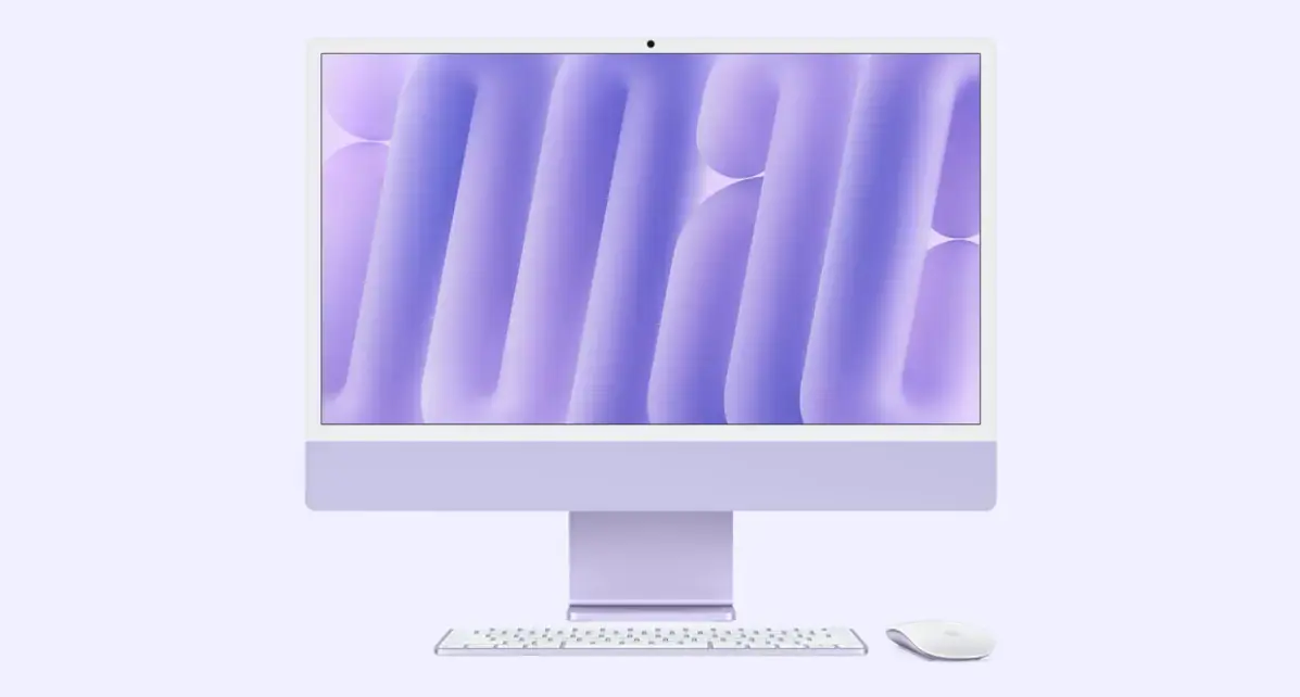 iMac M4 в цвете Purple на рабочем столе