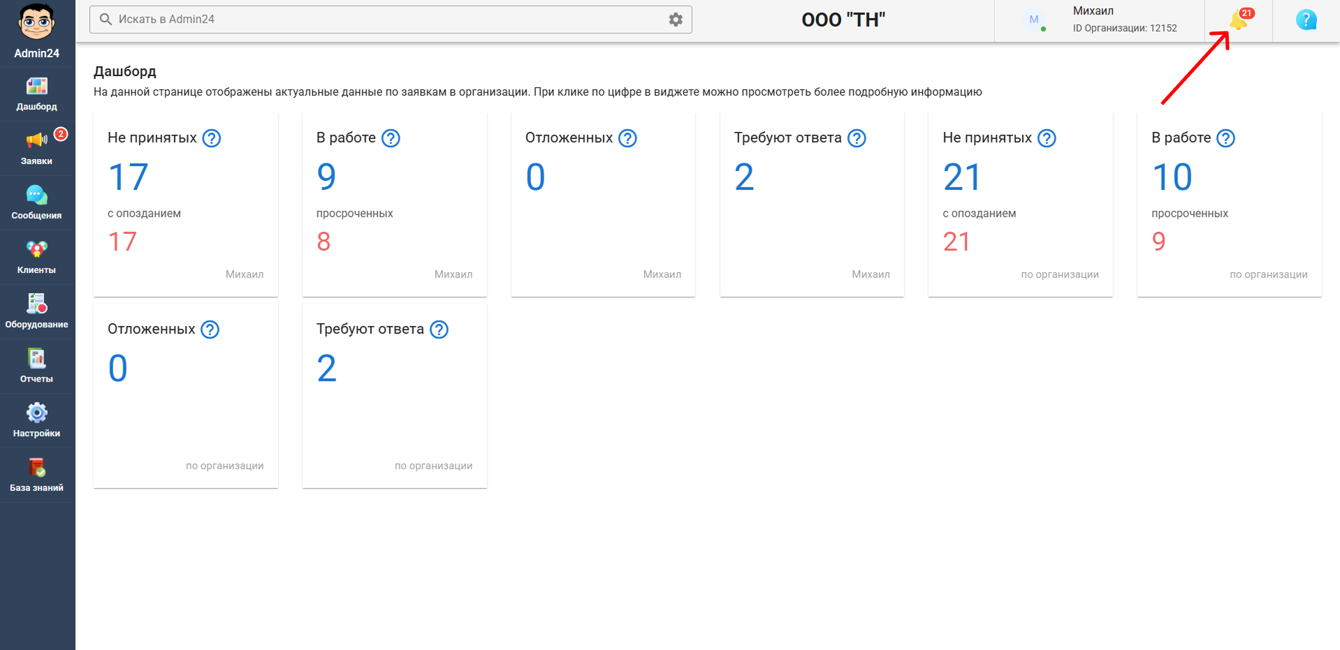 Отметка уведомлений прочитанными в Admin24