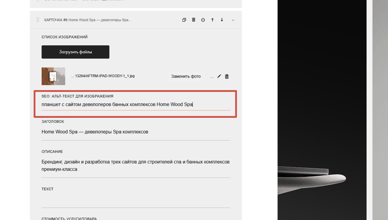 Как проставлять альт теги у сайта на платформе Тильда