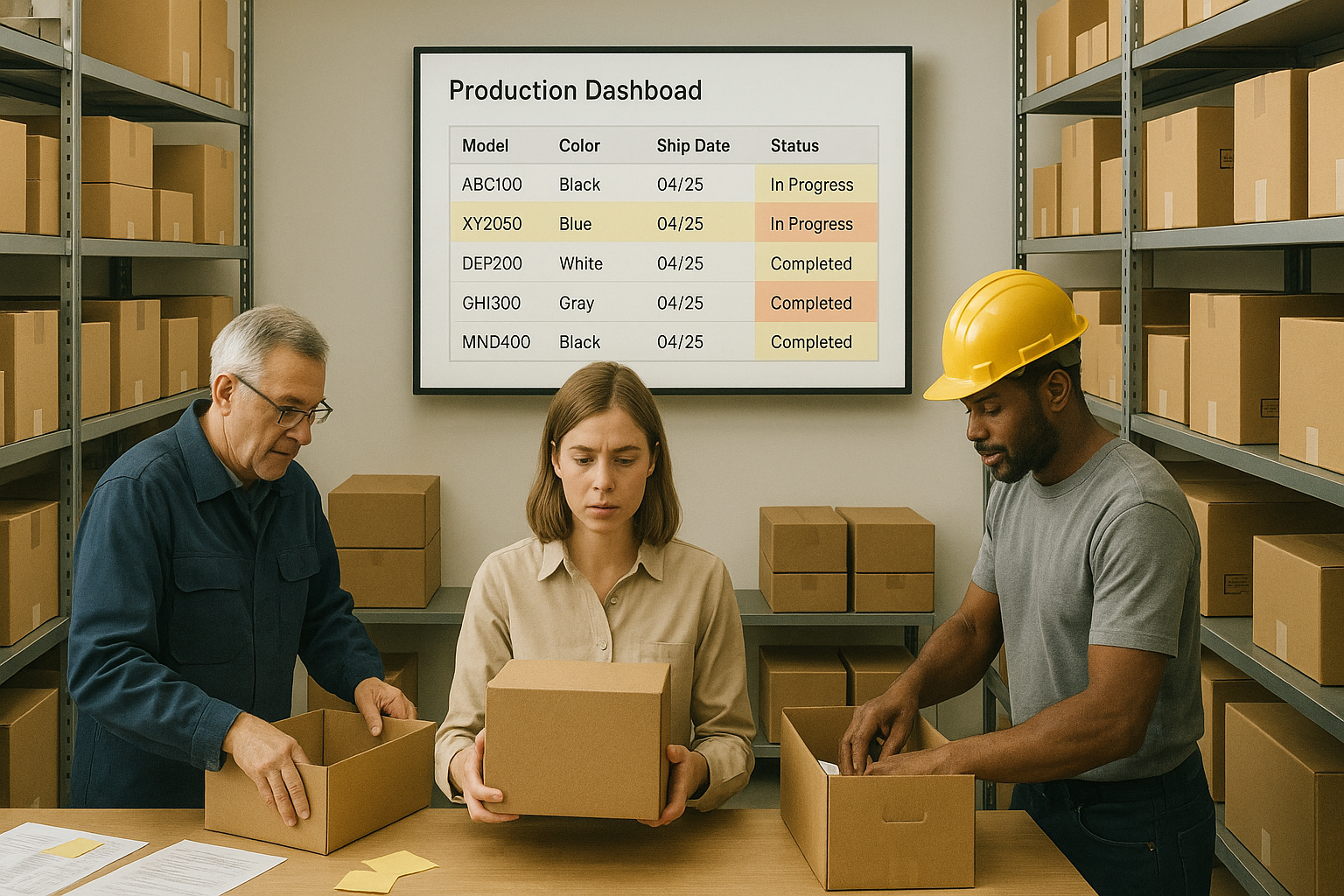 Порядок на складе и цифровое табло с текущими отгрузками