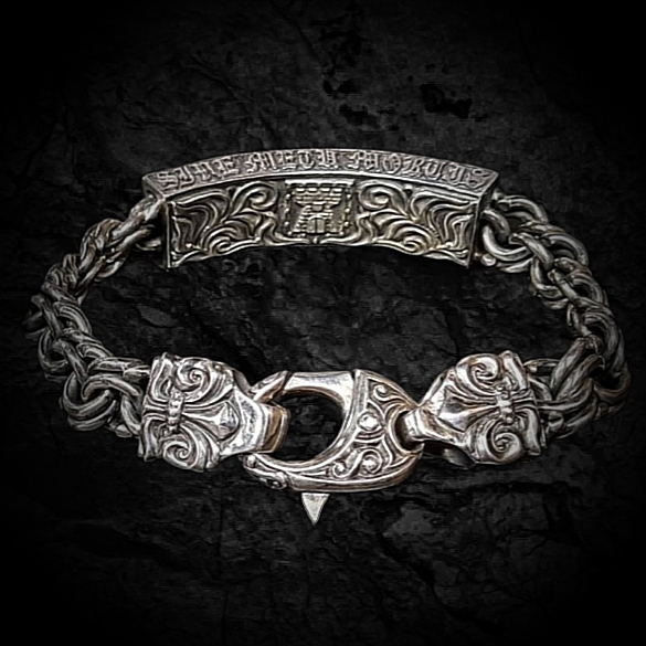 готический браслет, серебряный браслет мужской массивный, рокерский браслет.