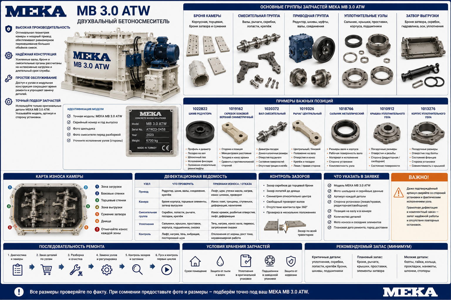Запчасти MEKA MB 3.0 ATW: привод, скребки и уплотнения