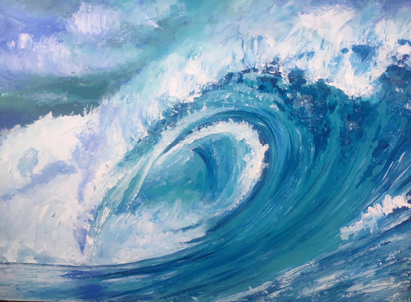 Artwork 02 — Deep blue abstract ocean wave in mixed media