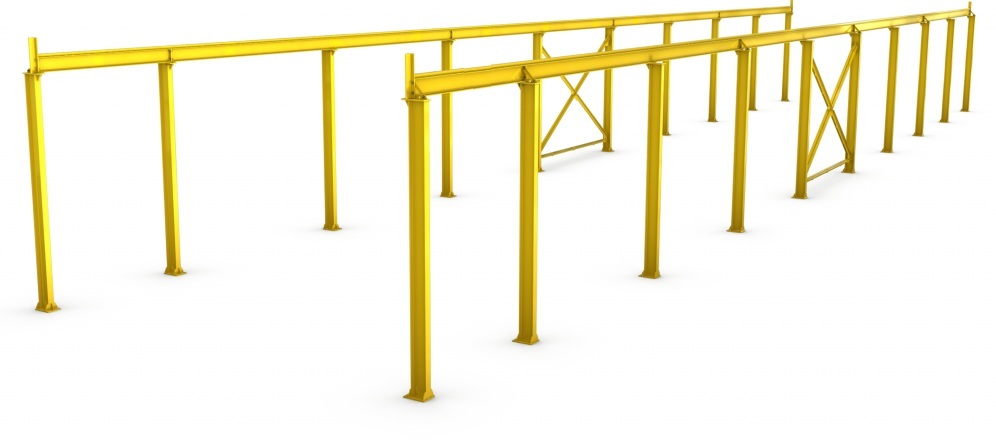 Монтаж крановой эстакады. Открытая крановая эстакада. Кран балка, подкрановый путь, крановая эстакада. Эстакада мостовых кранов 2т. Крановая эстакада чертеж.