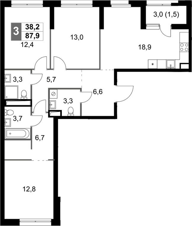 4-комн — 87,9 м²