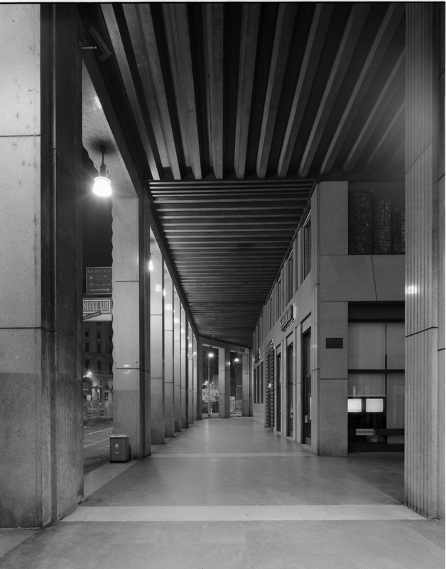 Under the Arcades. Palazzo dell'Arengario. Milan. 2007. BW Negative 4×5 inch.