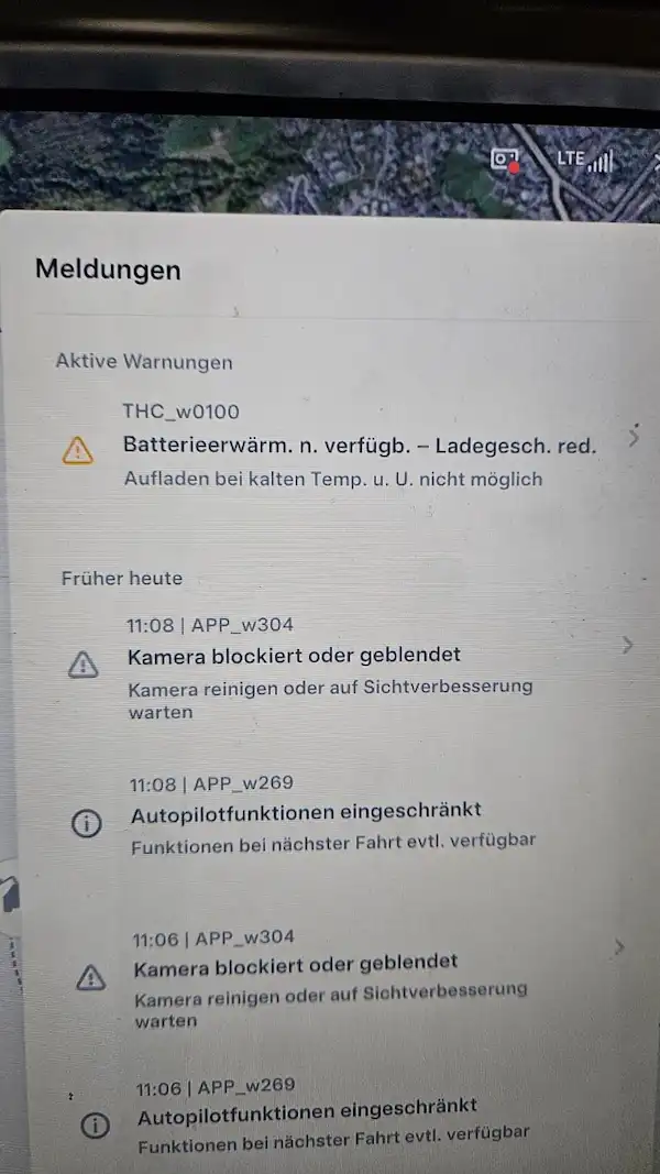 Tesla Fehlermeldung THC_w0100 Battery heating unavailable