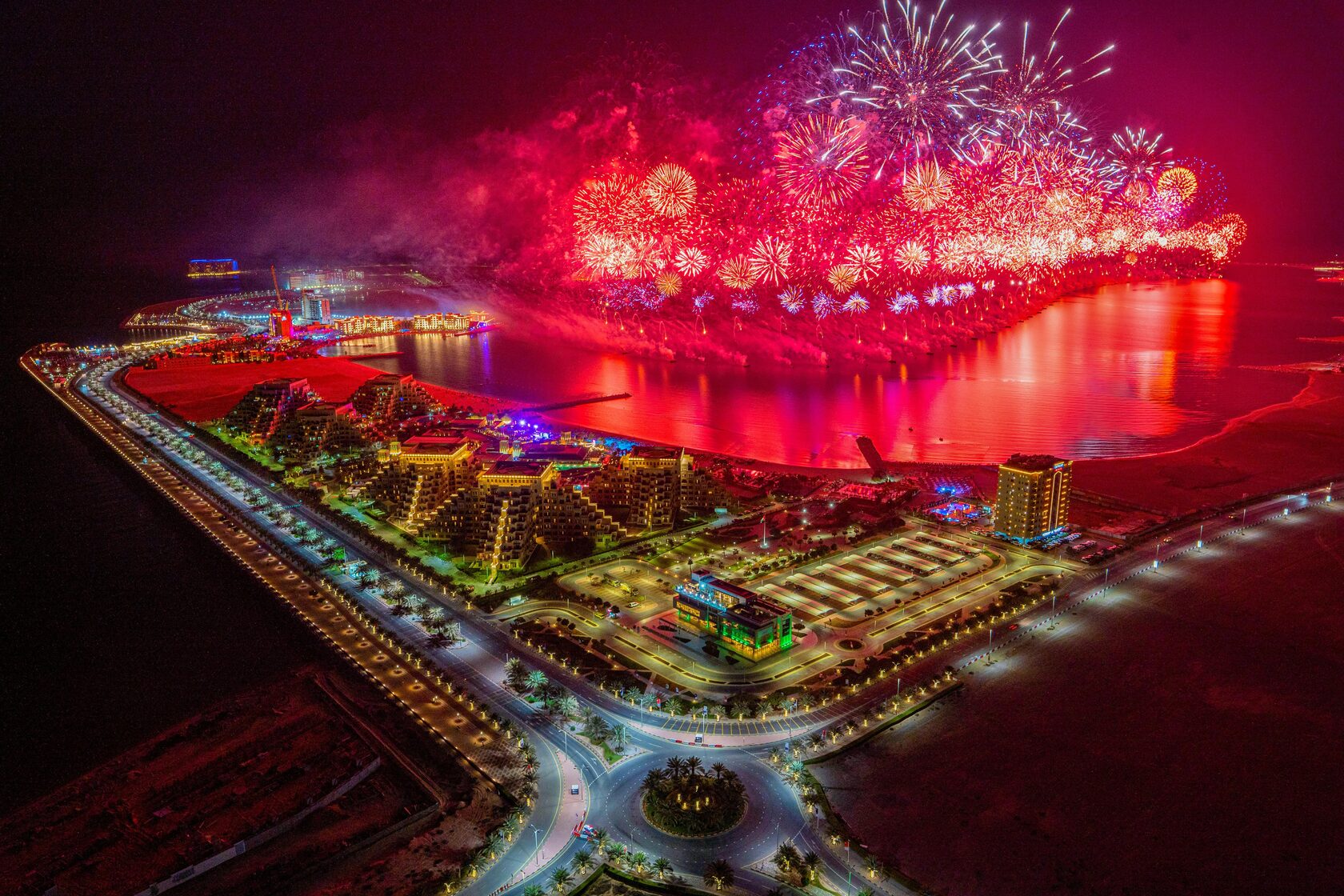 Aerial View of Fireworks Display in Al Marjan Island · Free Stock ...