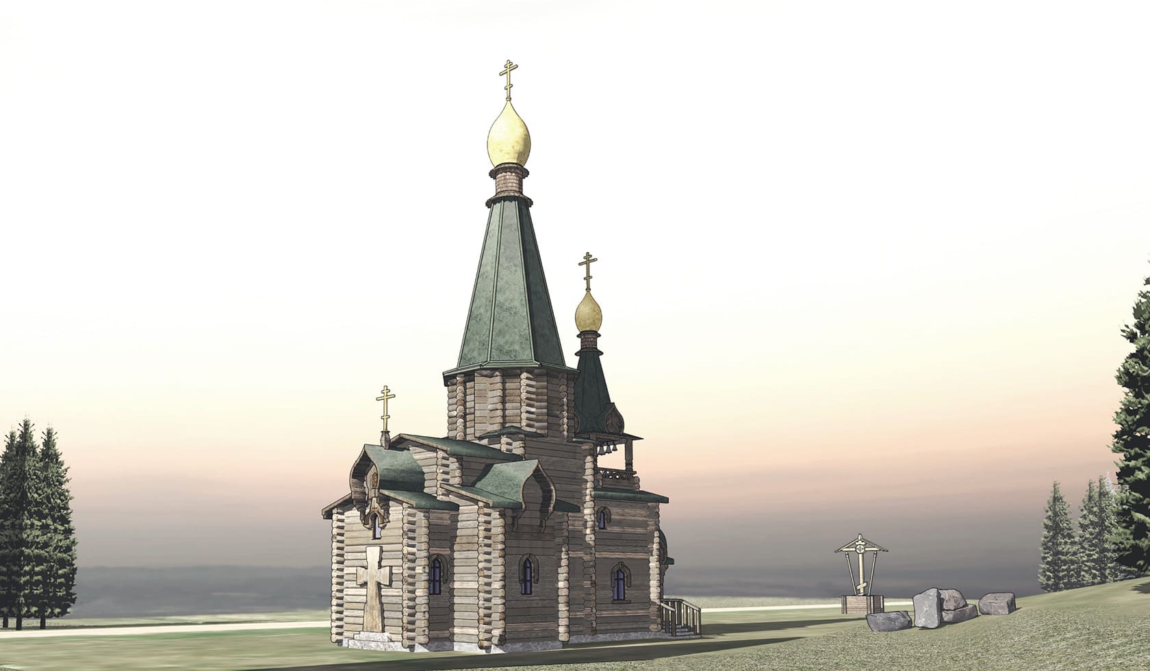 wooden church project, sacred architecture, church project, orthodox church project