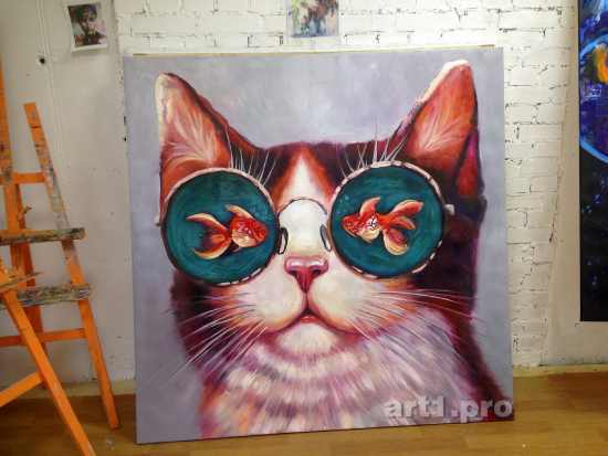 картина кот в очках