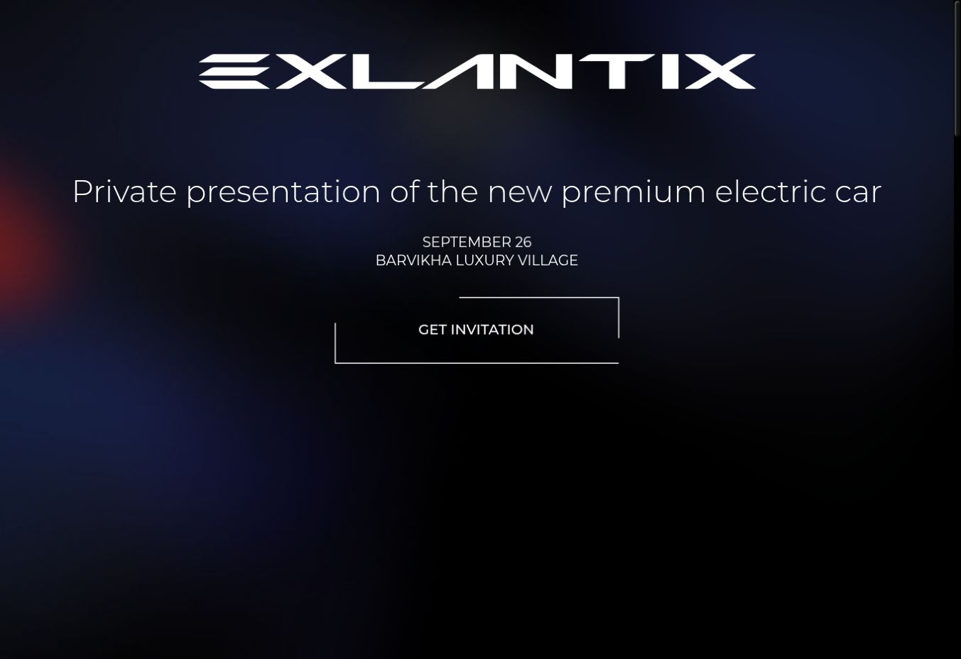 Главный экран английской версии сайта закрытой презентации EXLANTIX