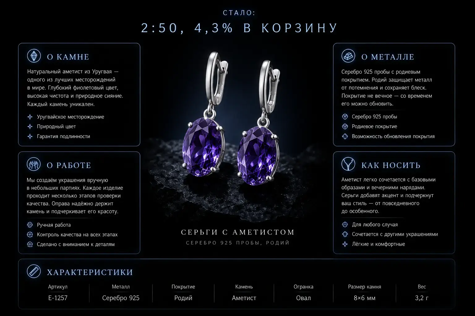 Новая карточка товара КРИСТАЛЛ пять блоков о камне о металле о работе как носить характеристики конверсия 4.3 процента время 2 минуты 50 секунд