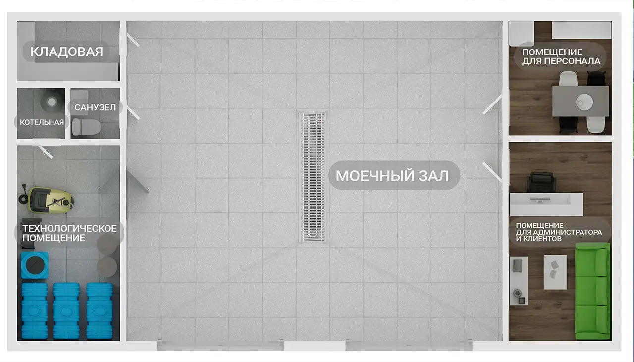 Мойка на 2 поста — планировка