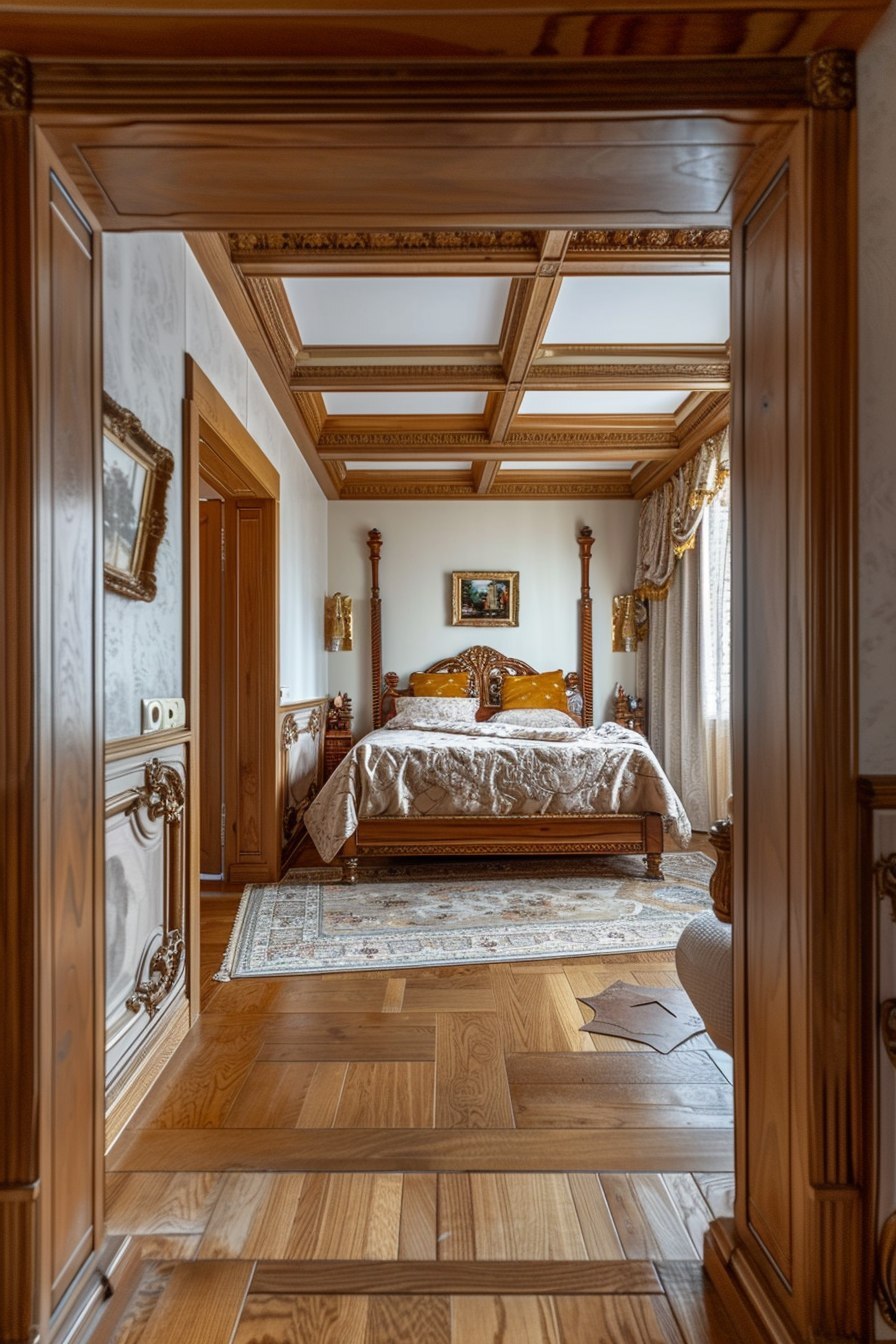Спальня в деревянных тонах