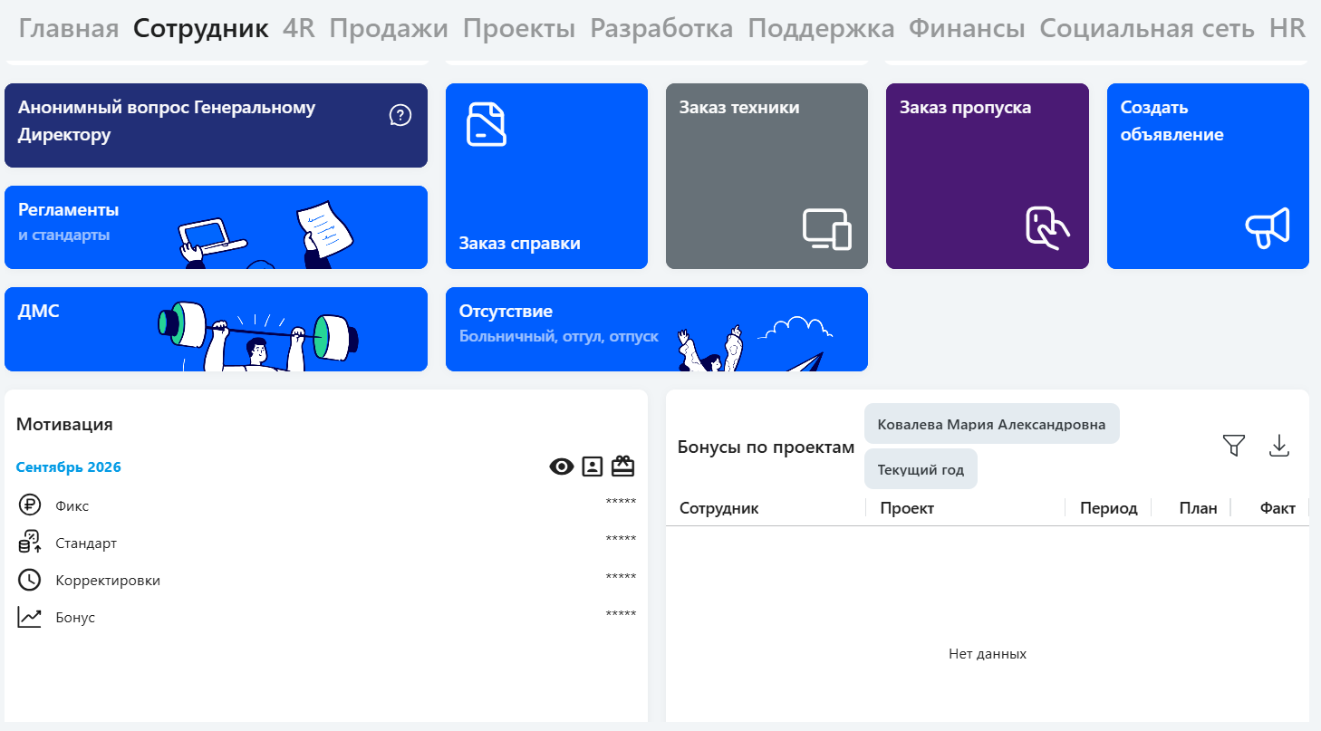 Личный кабинет сотрудника на портале 