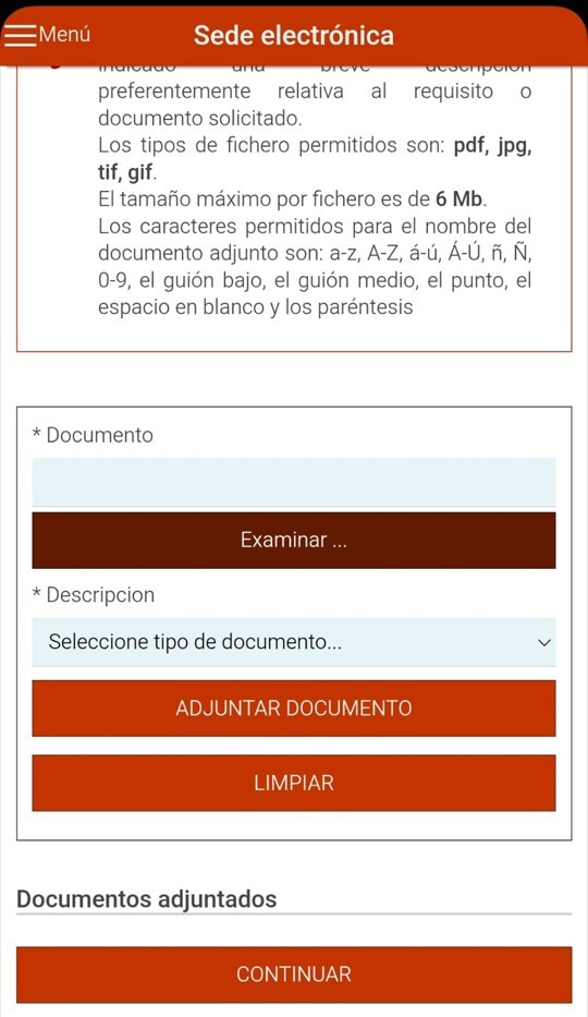 Subida de documentos — Examinar / Adjuntar