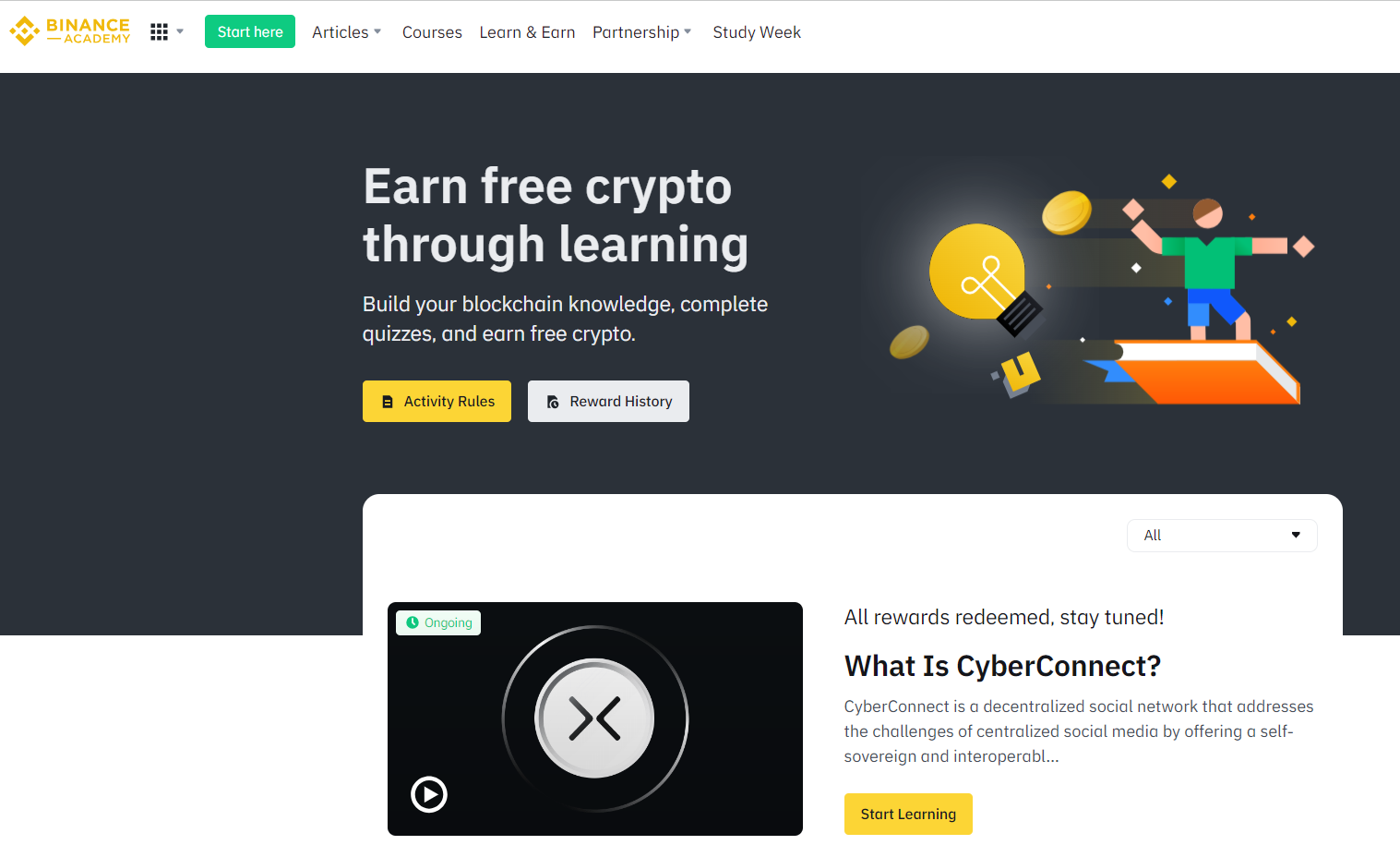 Binance Academy: Binance Learn And Earn interface