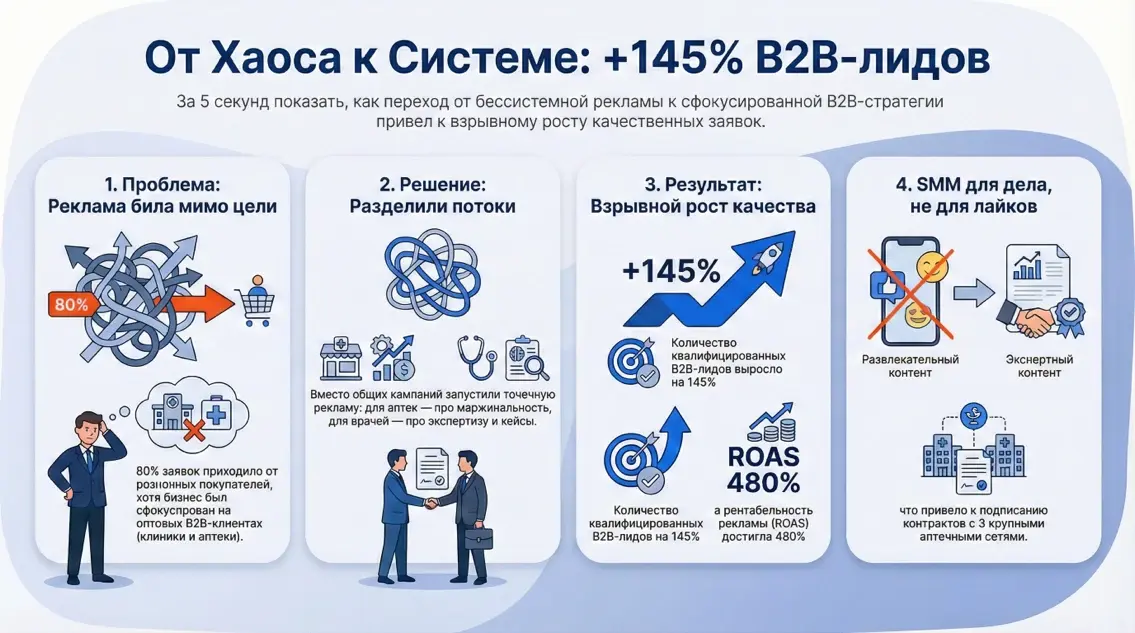 Инфографика: От хаоса к системе: +145% B2B-лидов