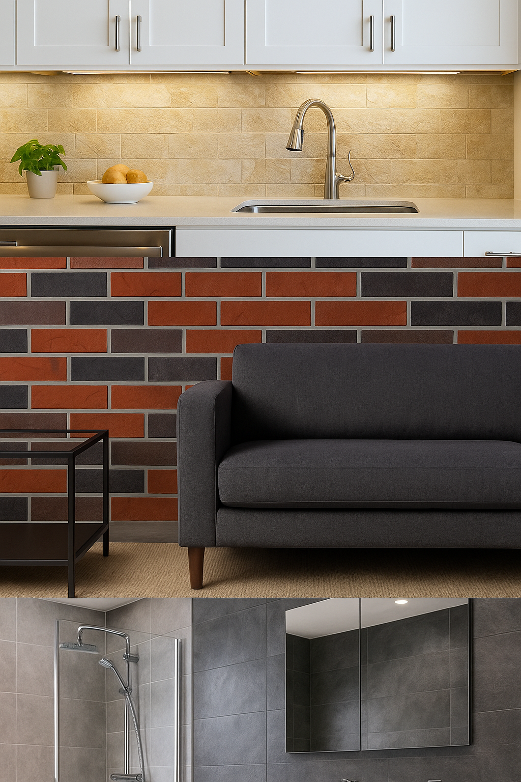 Интерьер: облицовка кухни и стены под кирпич — гибкий камень Pletaflex