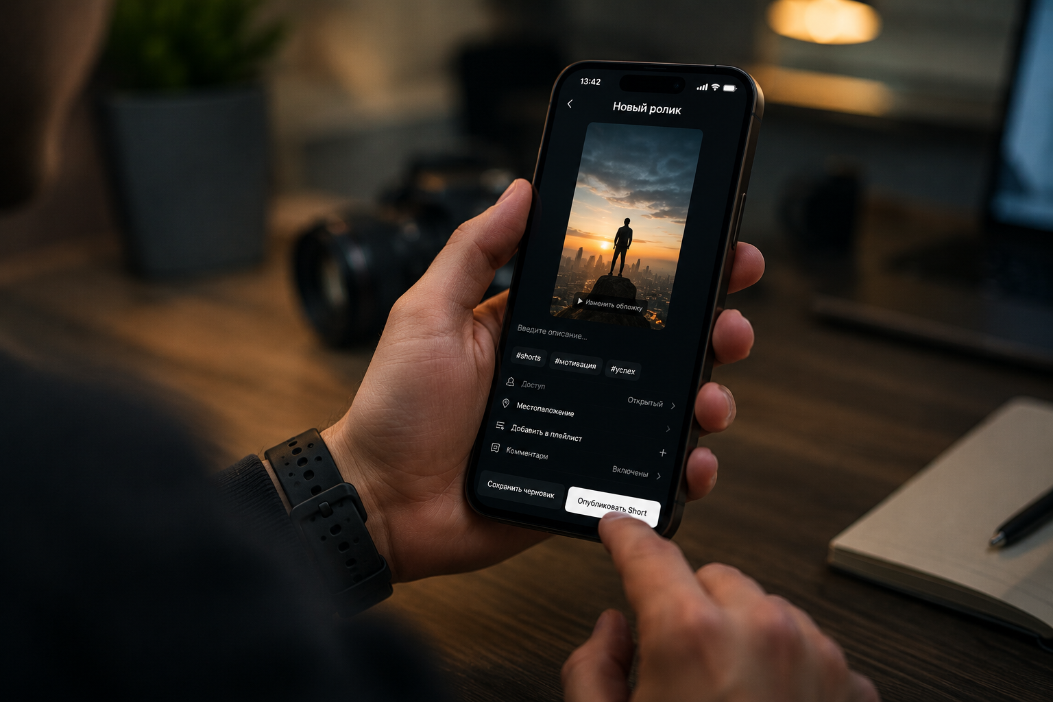 Креатор публикует короткое вертикальное видео со смартфона.