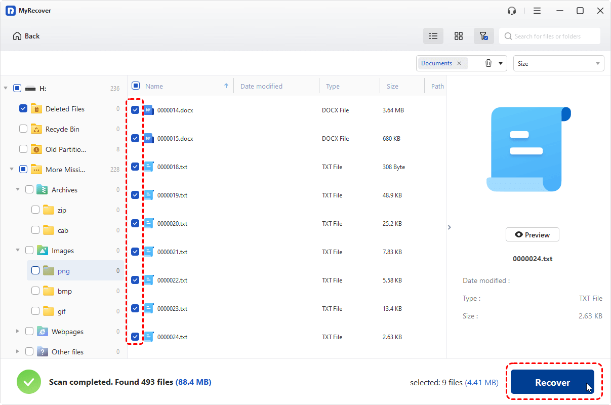 Choose Files to Recover