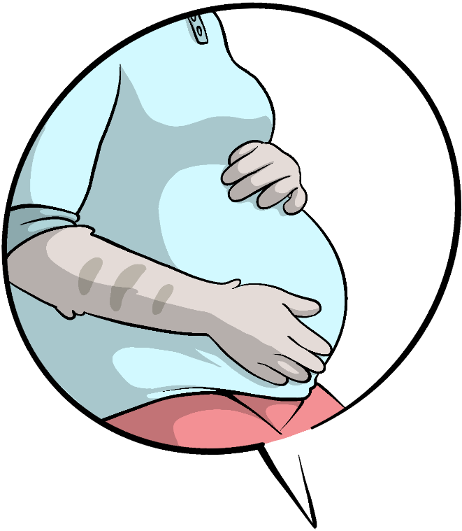 Изображение живота беременной антропоморфной мамы-котика 1