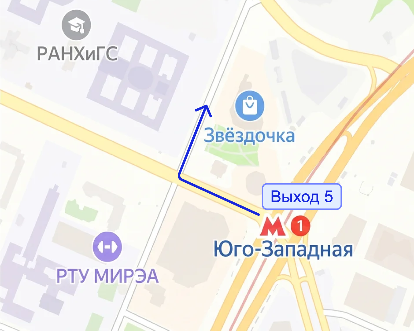 Карта маршрута от метро Юго-Западная до склада