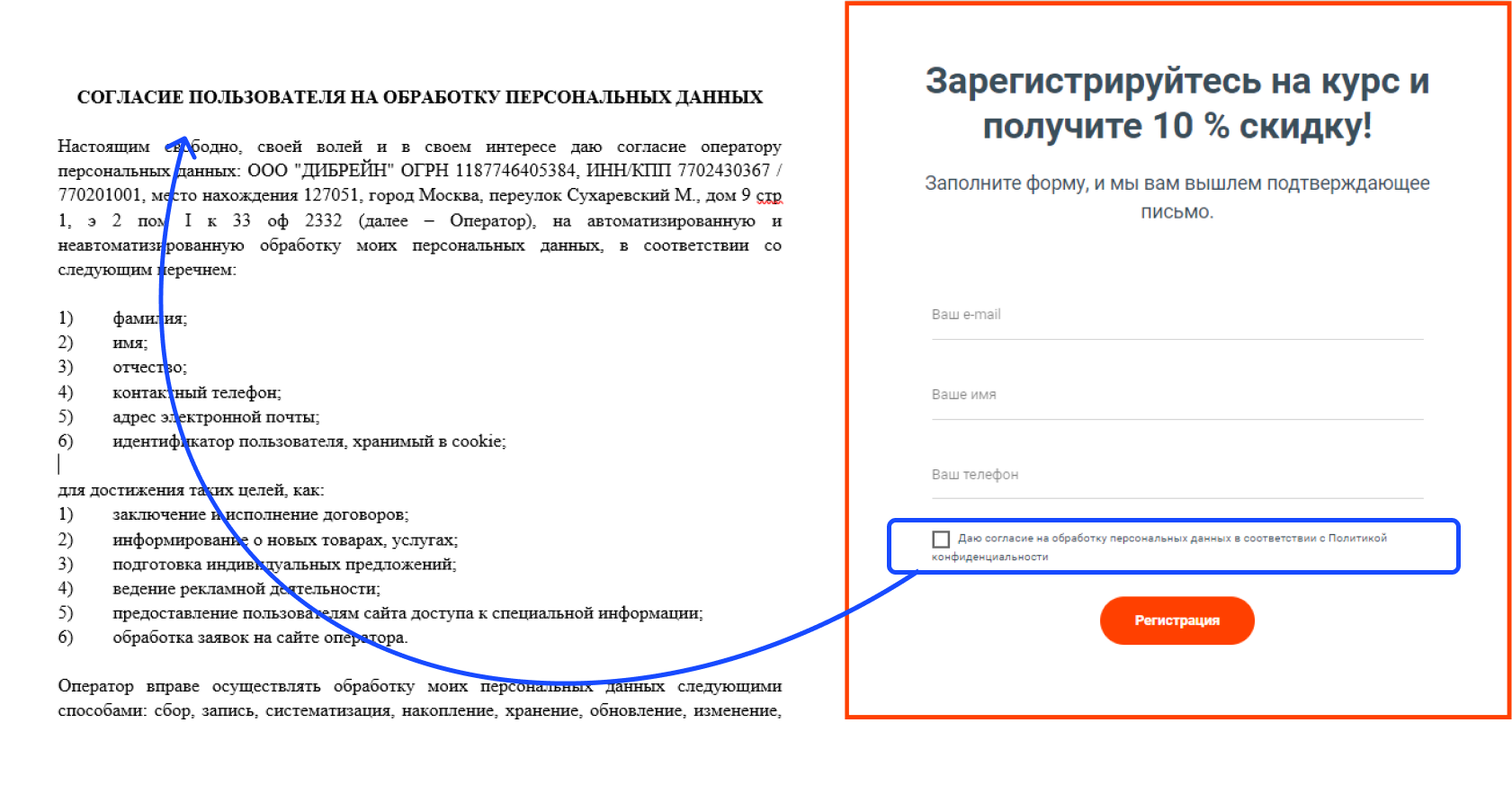 Обработка информации на сайте согласие